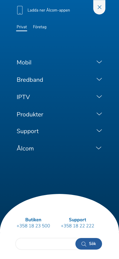 Skämbild över Ålcom mobilmeny