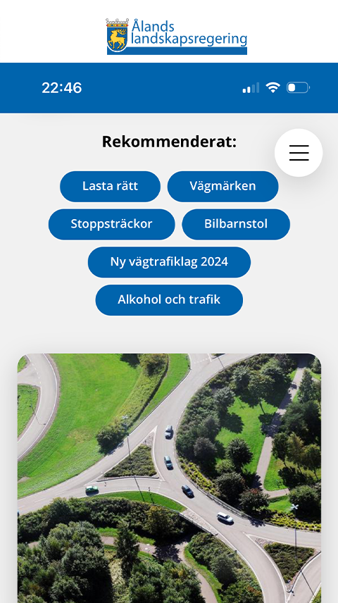 Skärmbild av regeringen.ax i mobil